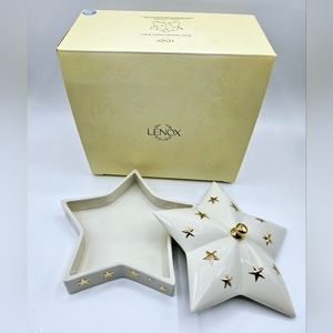 Lenox Star Porcelain trinket box candy dish lid cover Gold stars Holiday decor